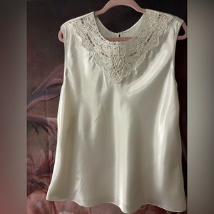 Elegant White Satin and Lace Camisole